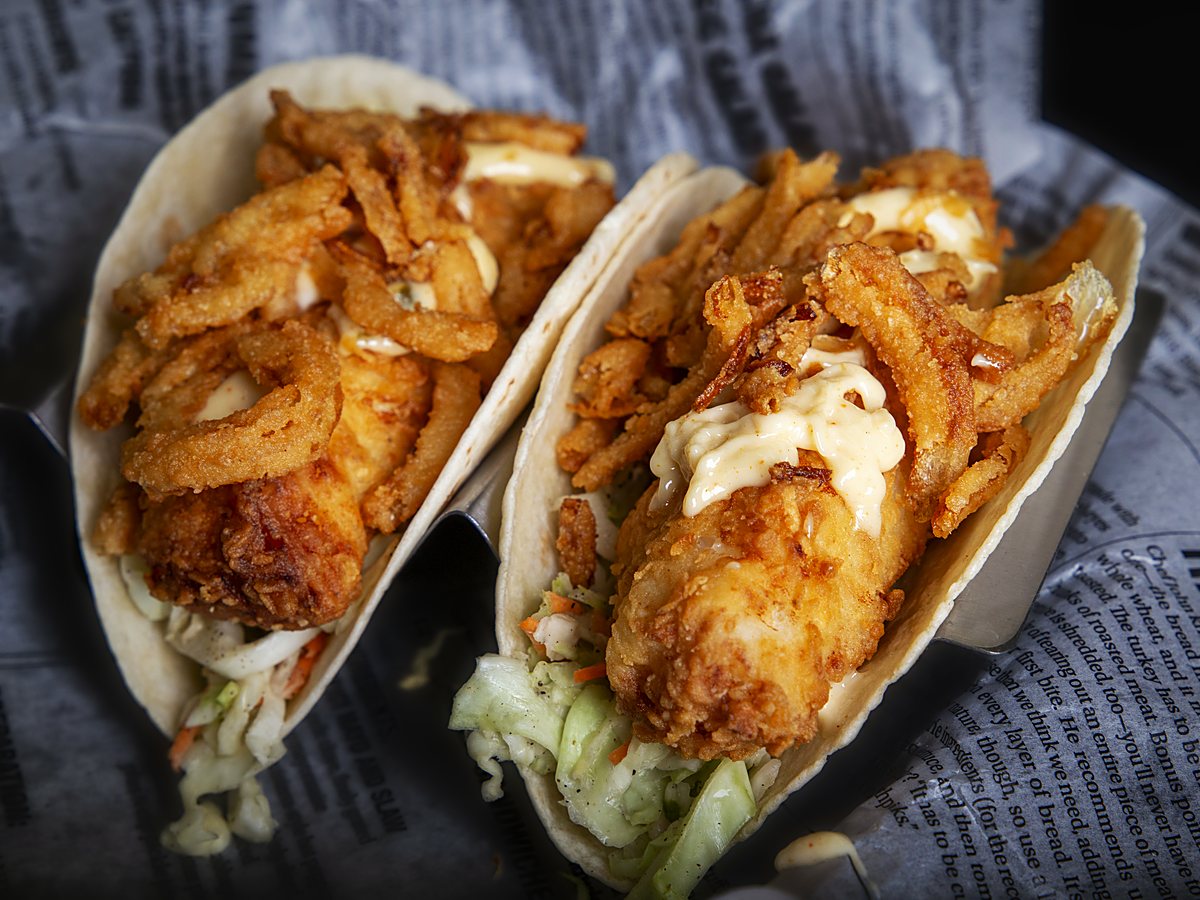 Crispy fish tacos with homemade lime sauce