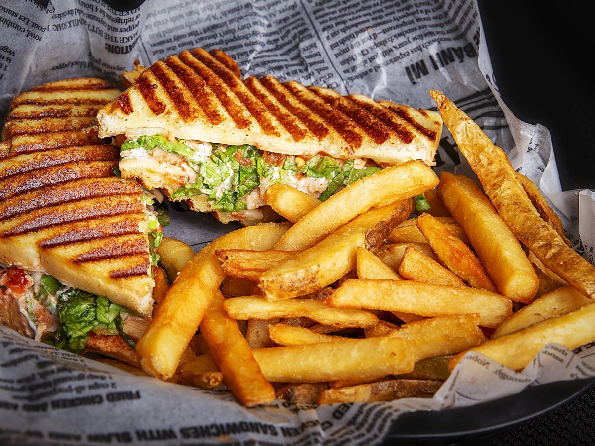 Grilled panini with fries
