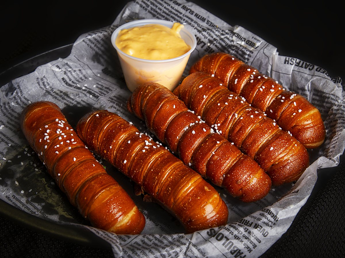 Soft pretzel sticks with beer cheese