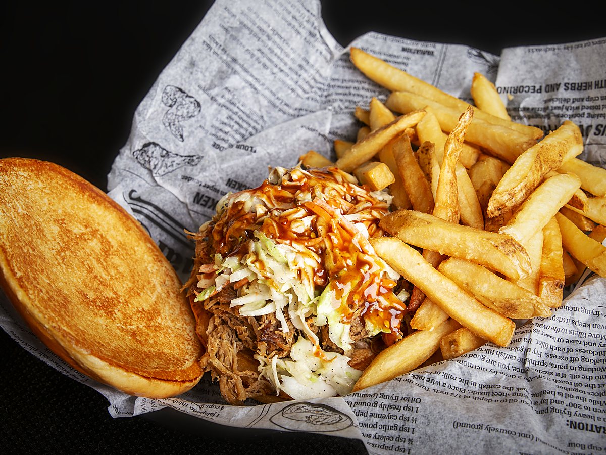 Piggy pulled pork sandwich with slaw